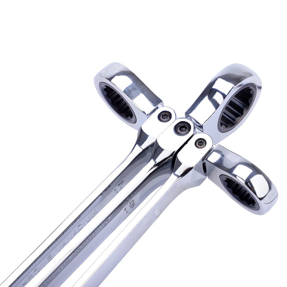 Extra Long Flex Head Ratcheting Wrench set, 6Pcs Double Box End Long Reach Ratch