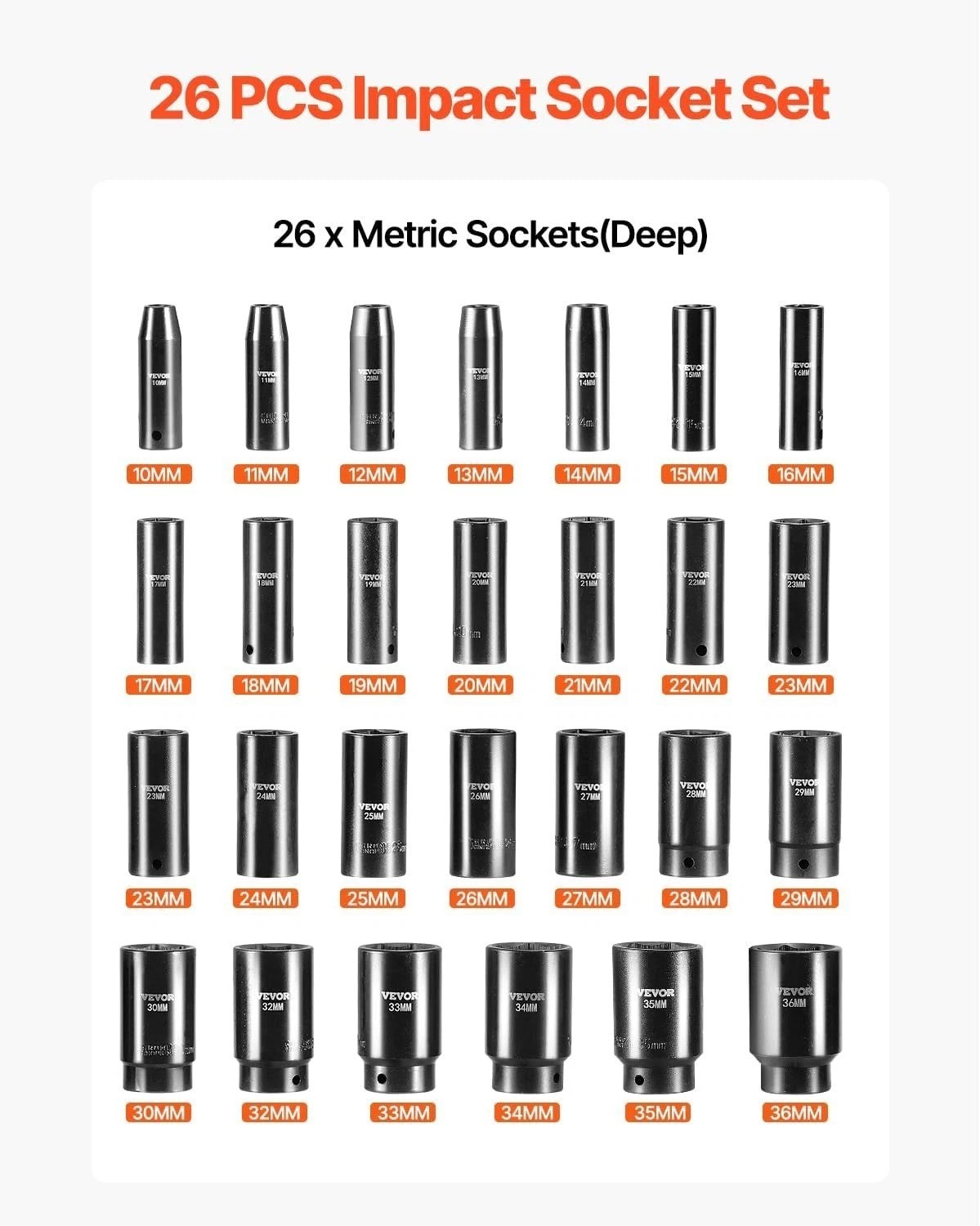 Durable 1/2 Inch Drive Impact Socket Set 26-Piece for Automotive Excellence