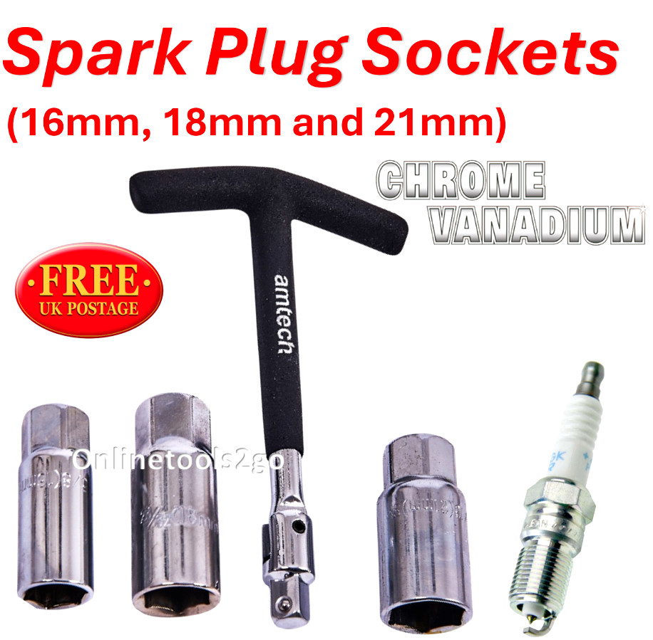 4PC T Bar Spark Plug Wrench Set Amtech Remover Tool Socket Mechanics 16 18 21mm
