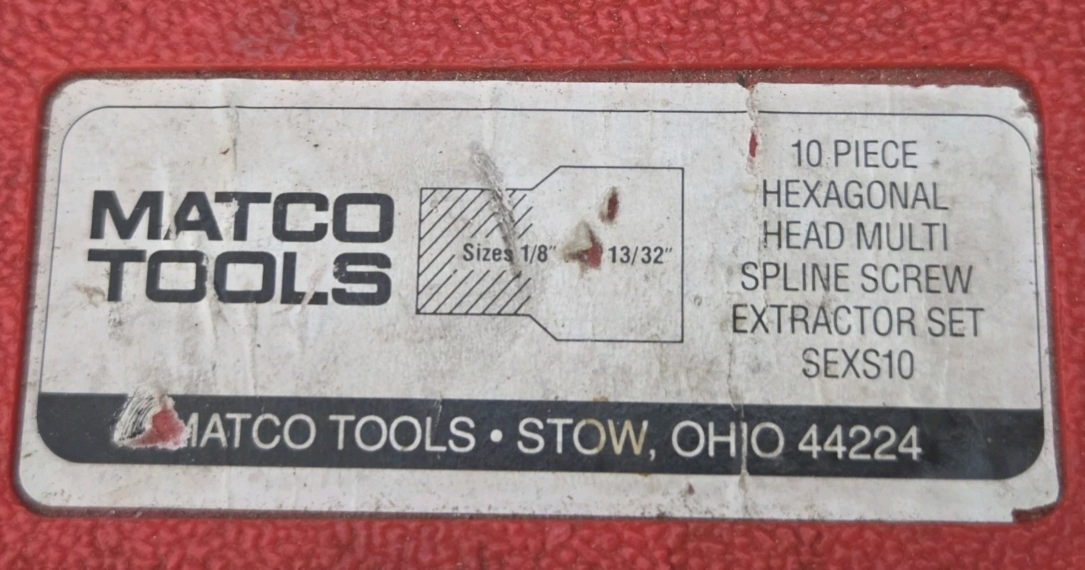 Matco Tools SEXS10 – 10 Piece Hexagonal Head Multi Spline Extractor Set