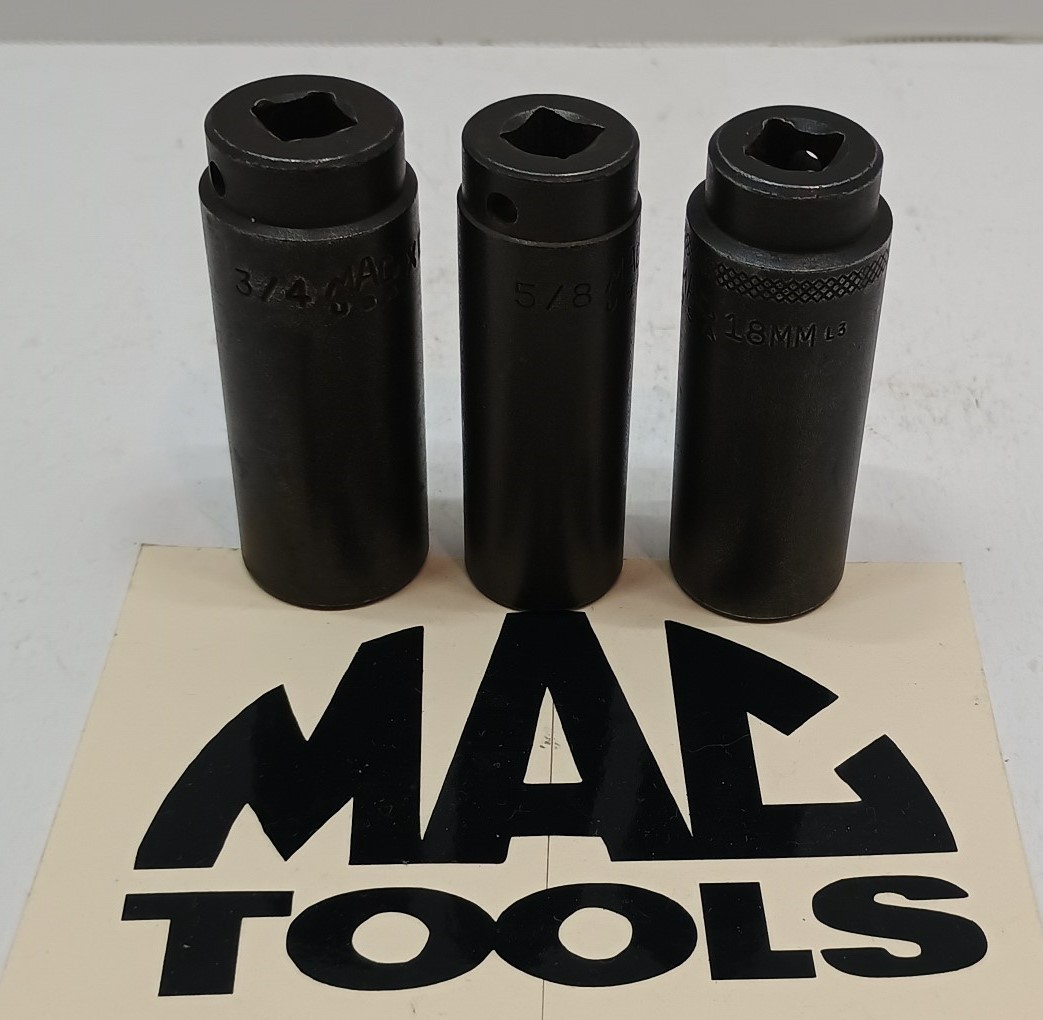 63 Mixed Mac Tools XDP246,240,6 3/4″-5/8″-18MM Deep Impact 3/8Dr 6Pt Used