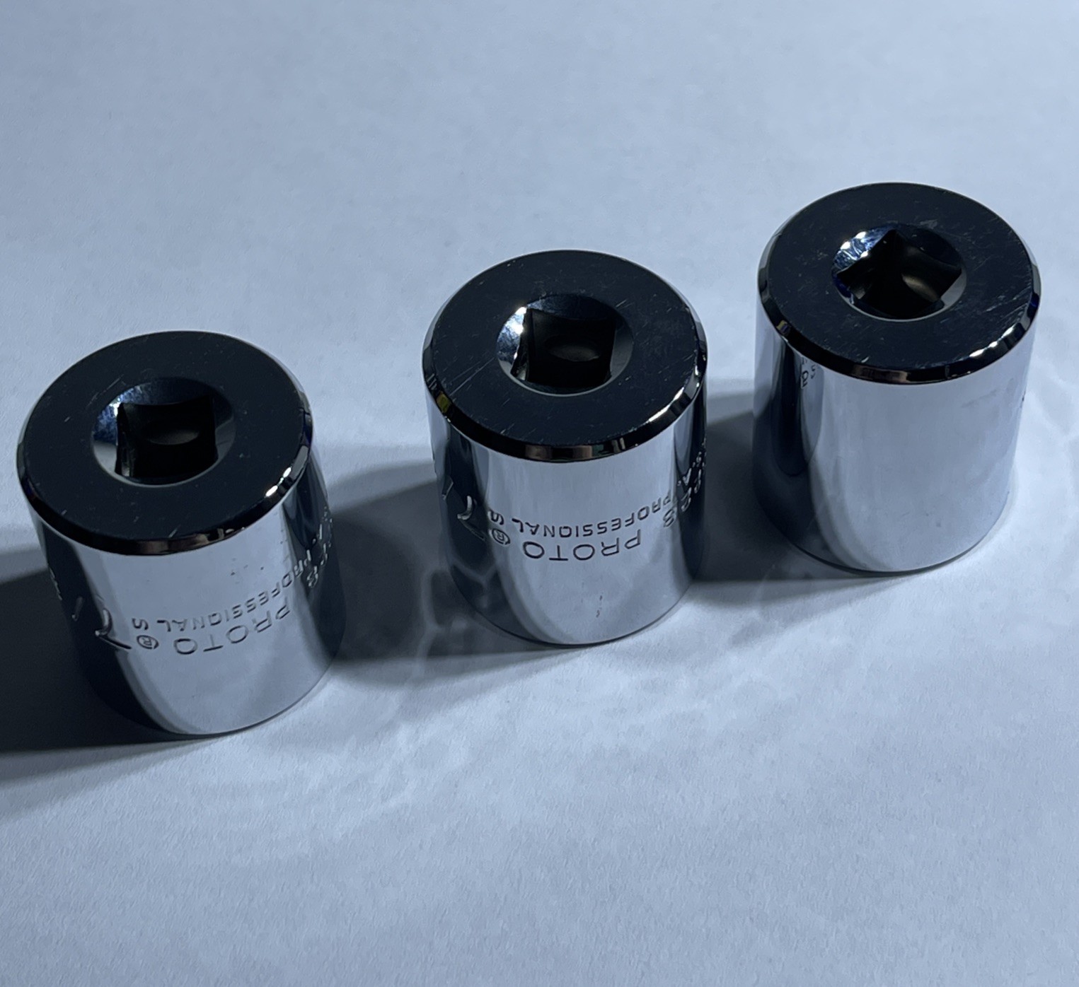 Lot of 3 Proto 7/8” 5228 12 Point 3/8” Drive Chrome Sockets USA