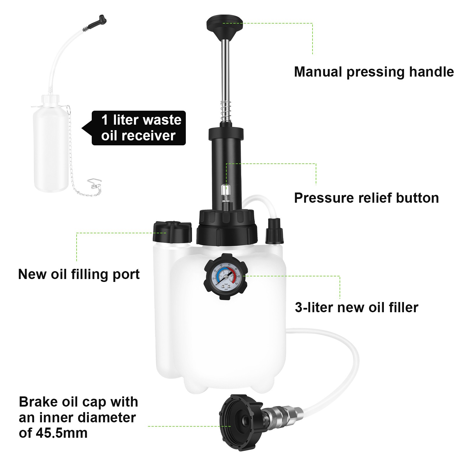 3L Car Brake Bleeding Clutch Fluid Bleeder Pneumatic Vacuum Pump Tester Tool Kit