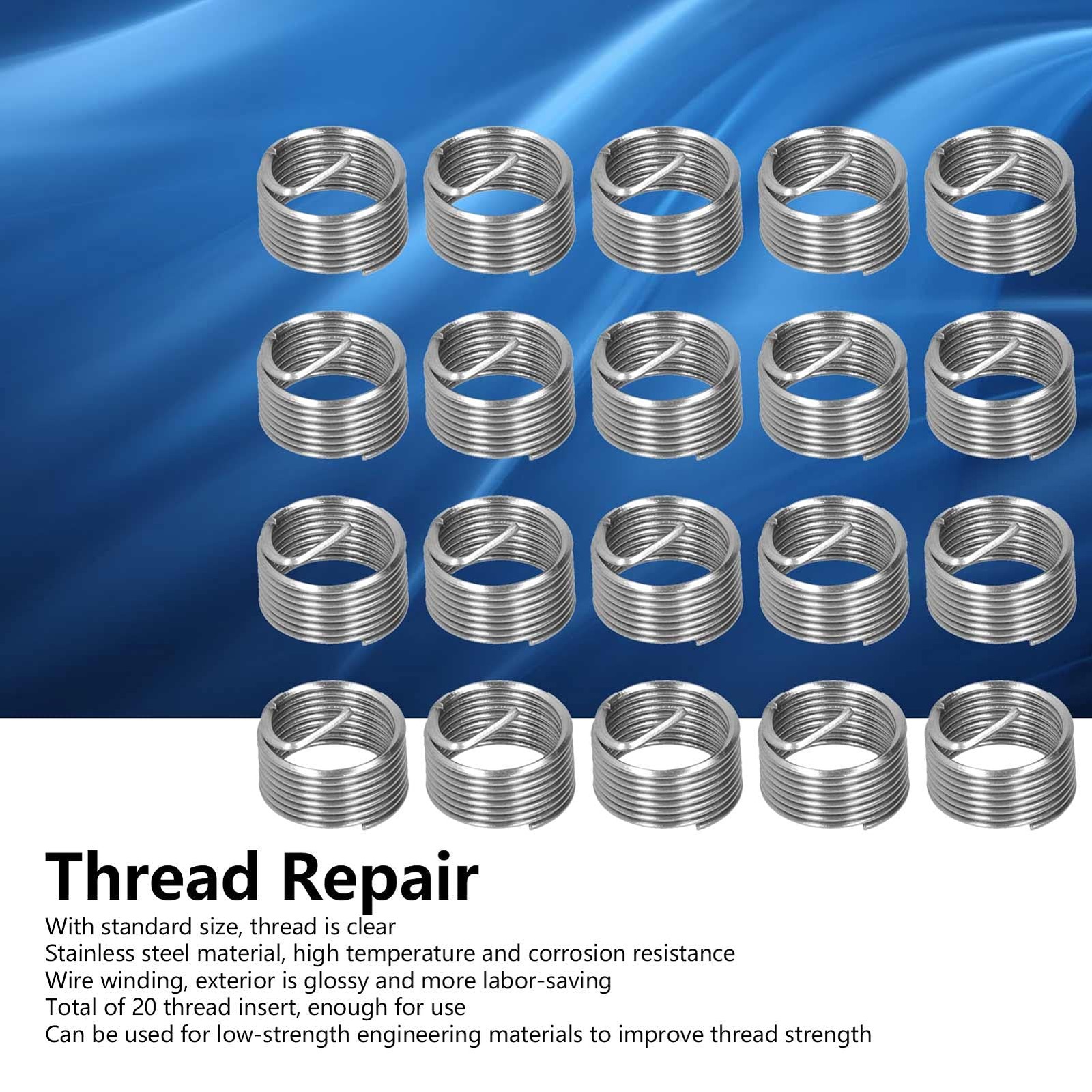 20 PCS Thread Repair Insert, M14 x 1.25 Helicoil Metric 14mm, Silver