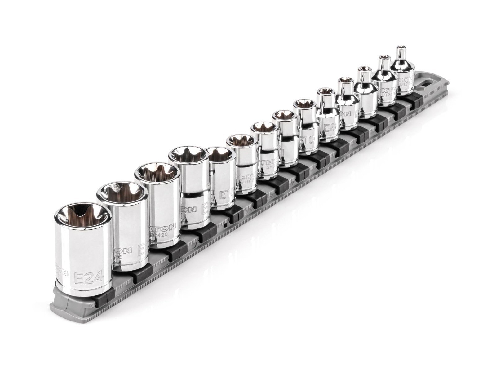 14-Piece Shallow External Star Socket Set, 3/8 & 1/2 Inch Drive with Rail, E4-E2