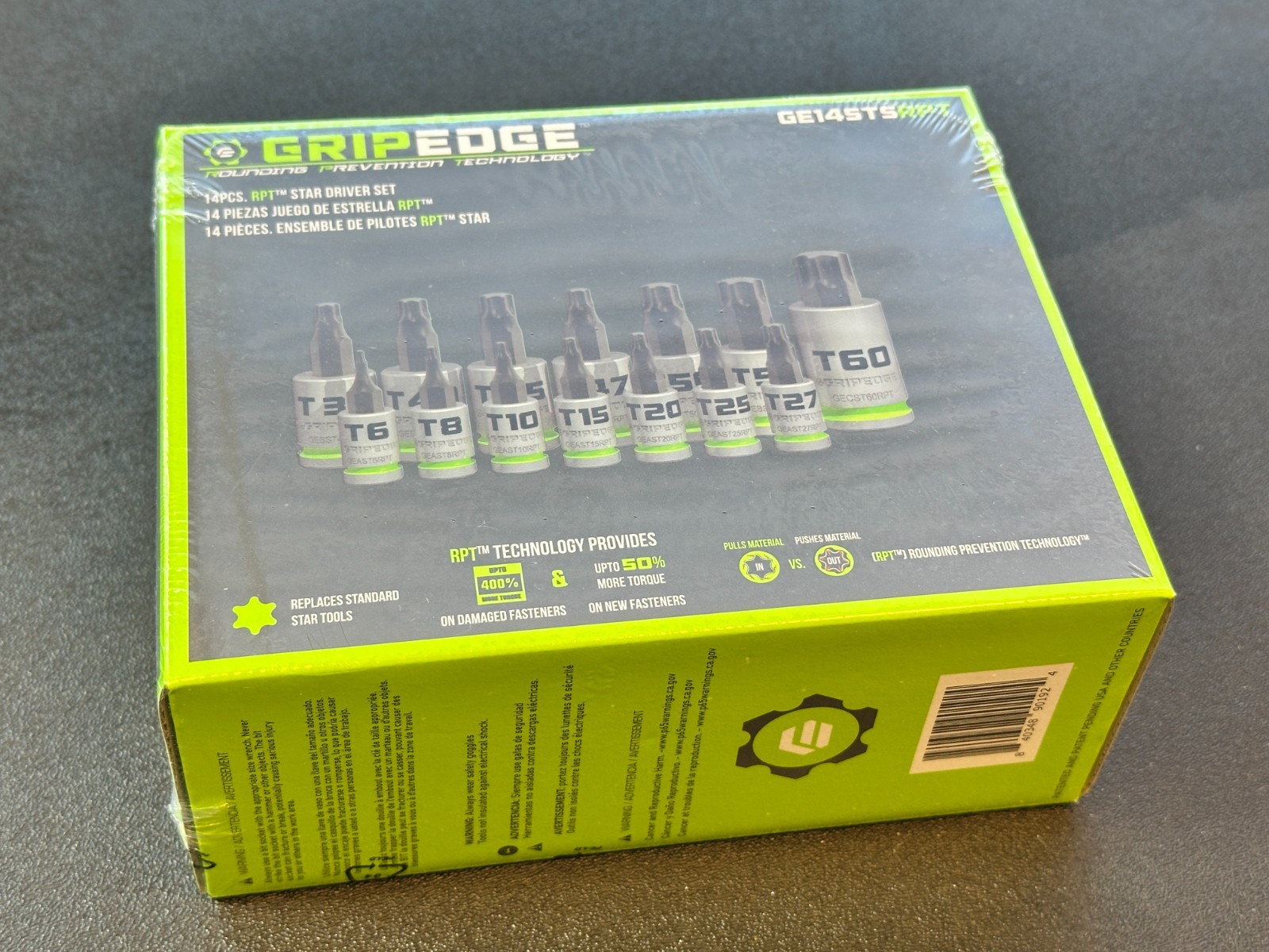 NEW GripEdge Tools GE14STSRPT RPT TORX SET Star Sockets T6 to T60 bits 14-pc