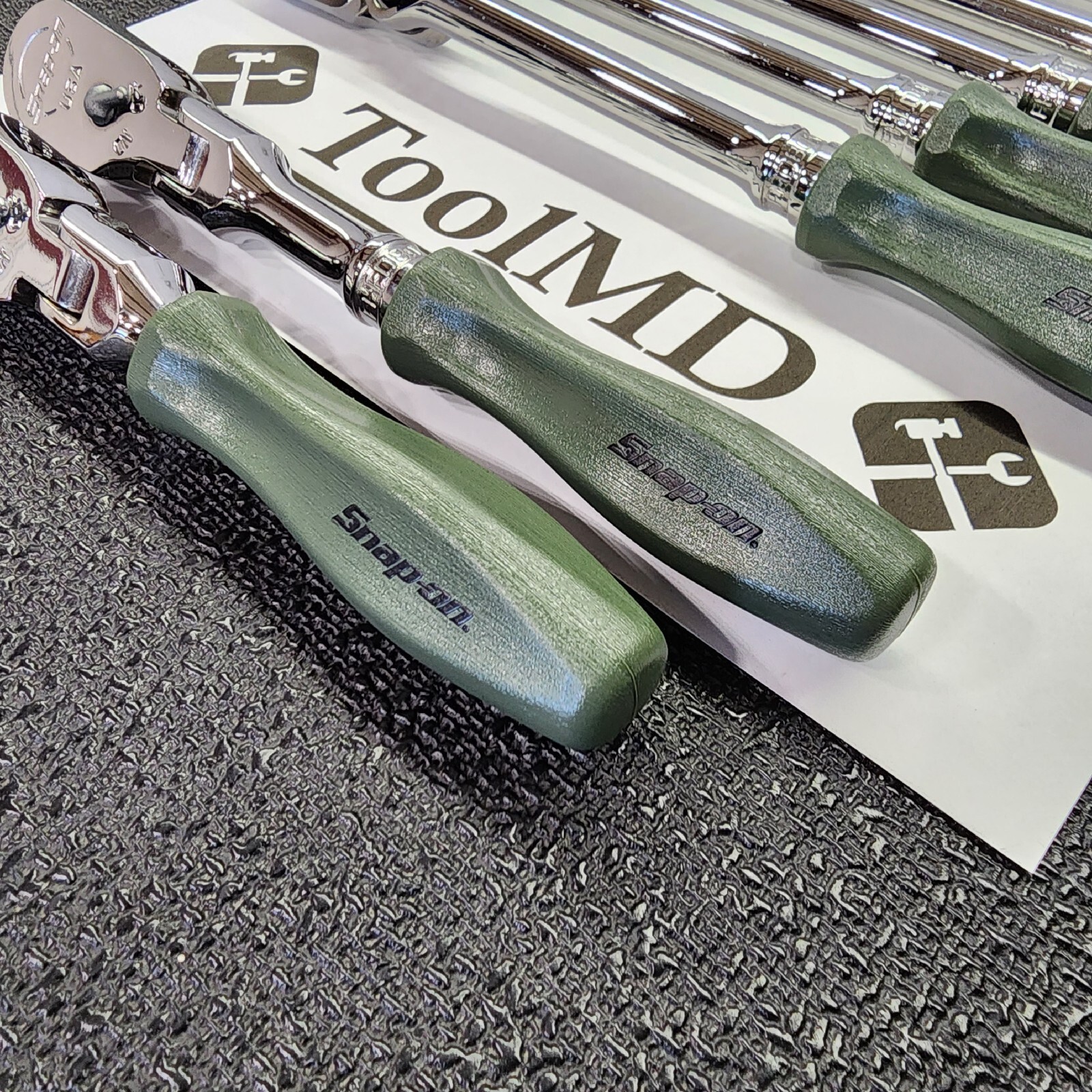 Snap-on Tools NEW 7pc COMBAT GREEN Hard Handle 3/8″ Drive Fixed Flex Ratchet Set