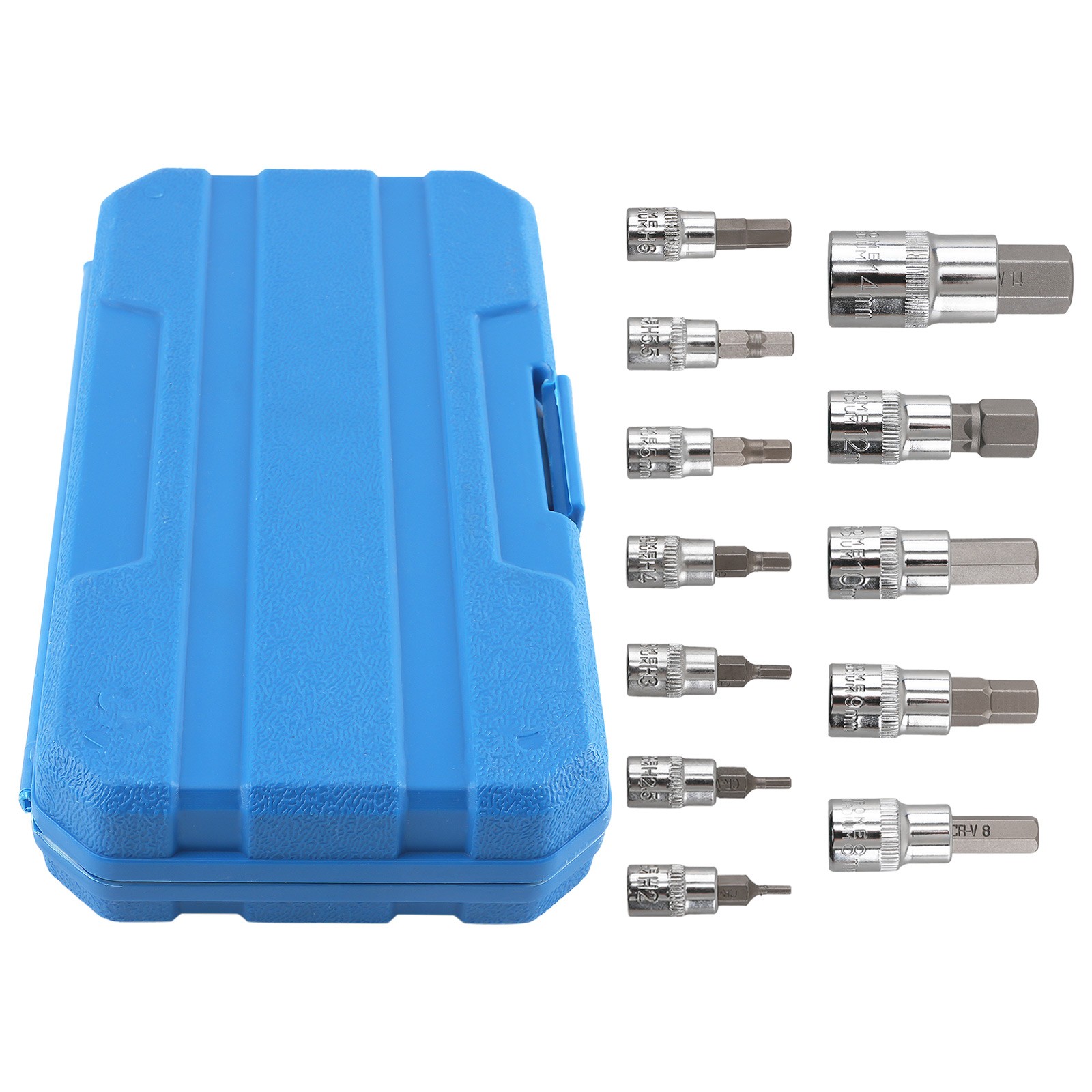 1/4 3/8 1/2 Drive 13pc Metric Hex Socket Bit Set CR-V S2 Steel 2mm to 14mm Case