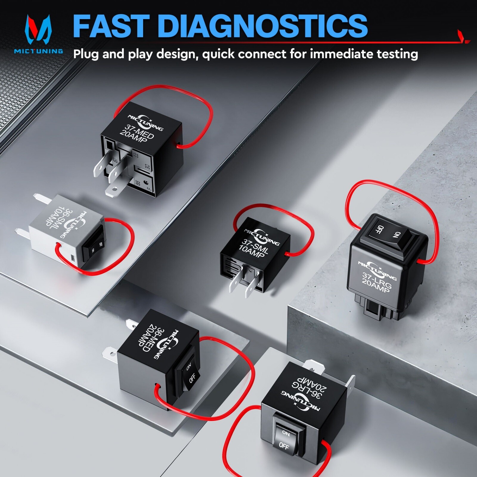 6PCS Relay Tester Diagnostic Scan Tool Fuel Pump Relay Bypass Master w/Amp Loop