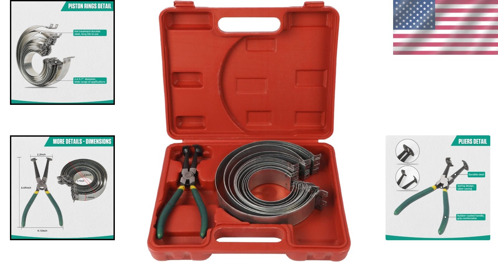 Automotive Piston Ring Compressor Set Manganese Steel Pliers Car Engine Repair