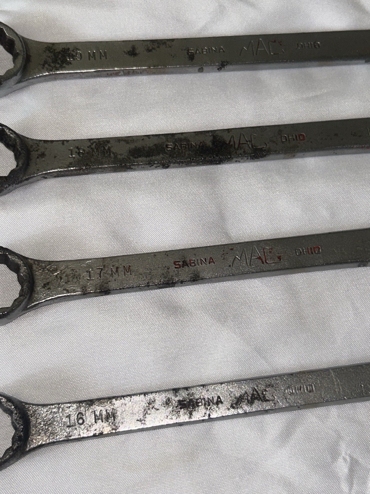 Set Vtg 10 Mac Tools 19 18 17 16 14 12 11 9 8 7 MM Combo Wrench Sabrina Ohio 12p
