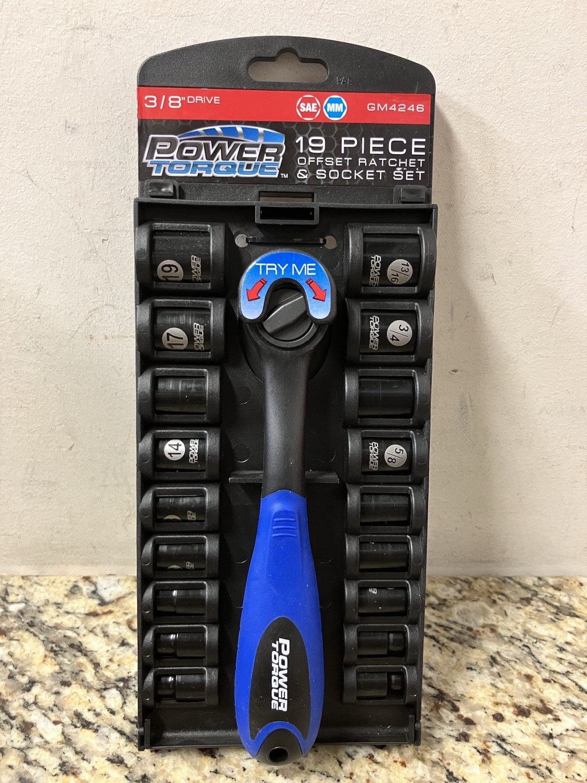 Power Torque SAE & Metric 19 PC Offset Ratchet & Socket Set GM4246 NEW