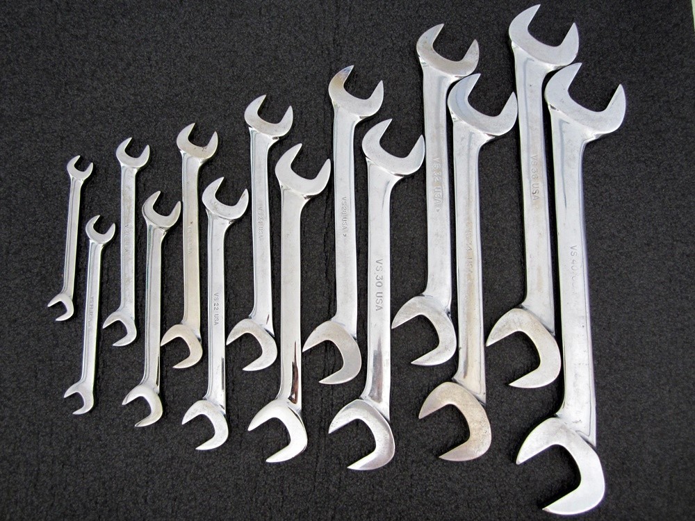 Vintage Snap-on 14pc SAE 4 Way Angle Open End Wrench Set VS814A Underline USA