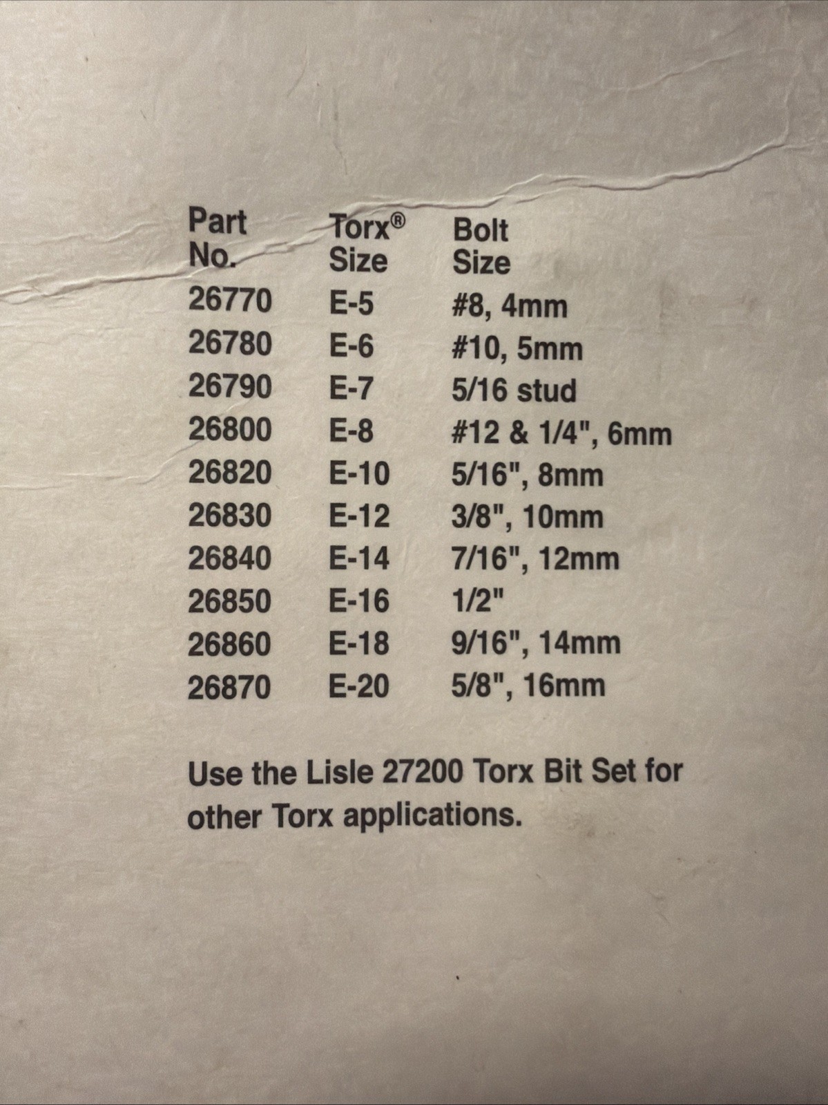 10pc Lisle Master Torx Socket Set E5-E20 Heat-Treated Steel Free Shipping