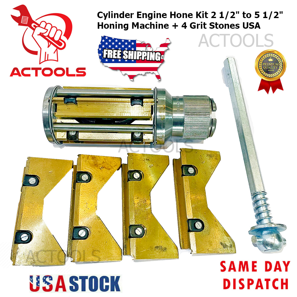 New Cylinder Engine Hone Kit 2 1/2″ to 5 1/2″ Honing Machine + 4 Grit Stones USA