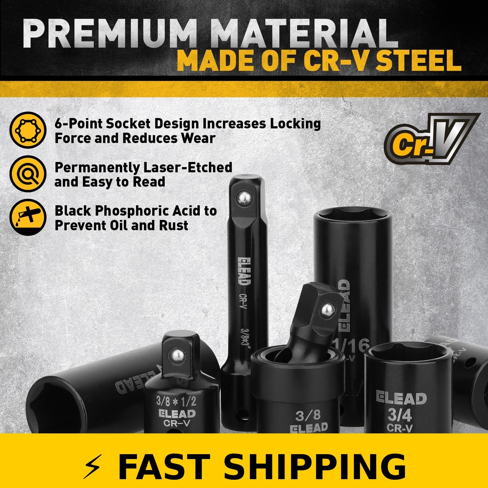 ELEAD 96-Piece 3/8″ Drive Impact Socket Set – SAE & Metric