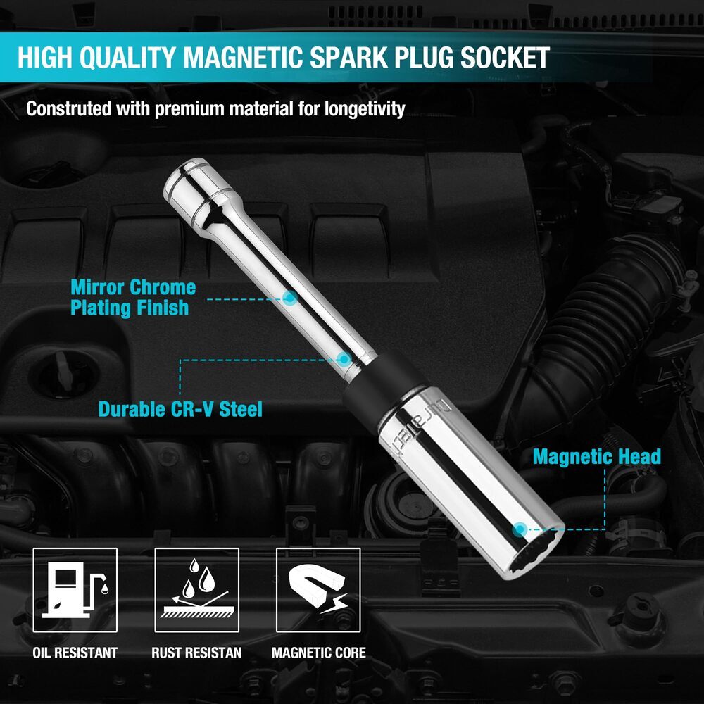 DURATECH 5/8″ Swivel Magnetic Spark Plug Socket Thin Wall 3/8″ Drivex 6″ 6-Point