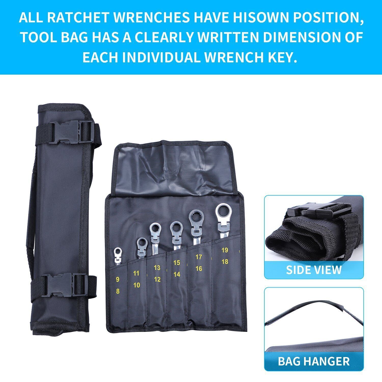 6 PC Spanner Set Metric Double Box End Ratcheting Wrench Flex-Head Extra Long