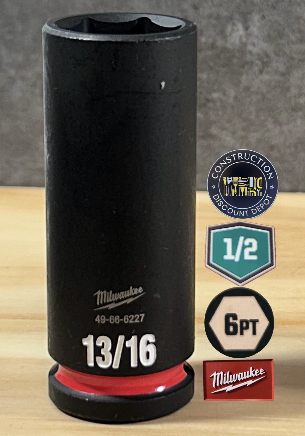 Milwaukee 49-66-6227 SHOCKWAVE Impact Duty 1/2 Drive 13/16 Deep 6 Point Socket