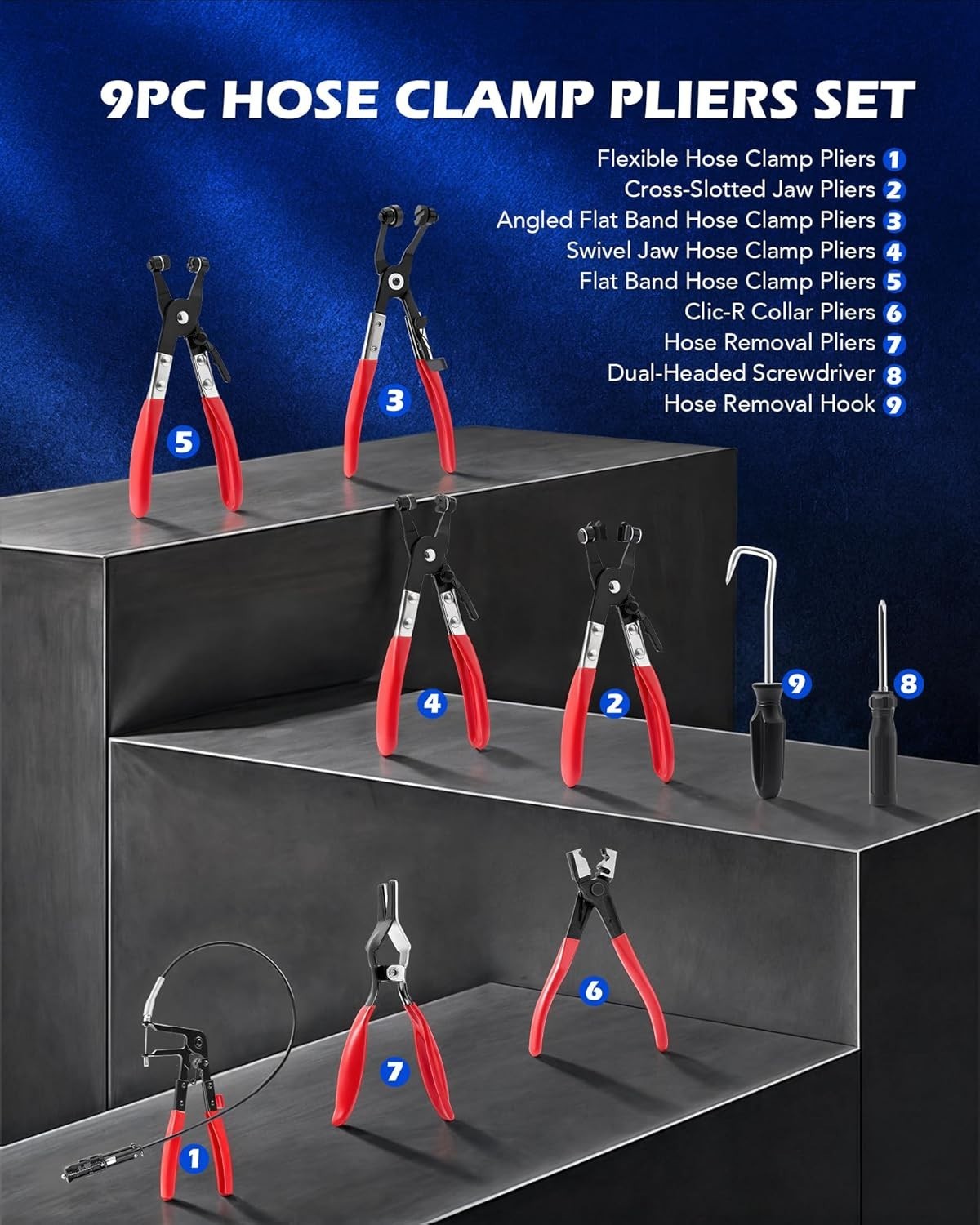 Durable Hose Clamp Pliers Set with Carbon Steel Construction for Heavy Duty Use