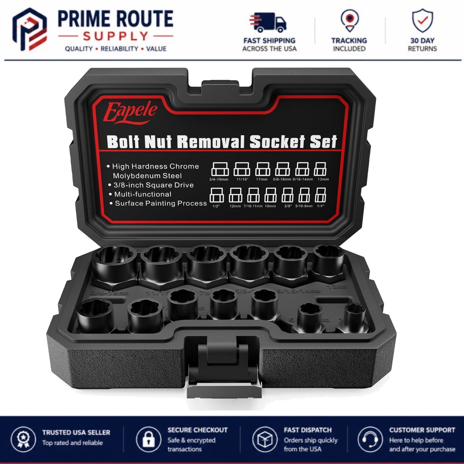 Durable 13-Piece Twist Socket Bolt Extractor Set – 41Cr Steel, Easy Carry Case