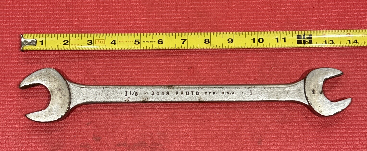 Vintage PROTO Tools 3048, SAE 1-1/8″ X 1″ Open End 13.5″ Long Wrench Made in USA