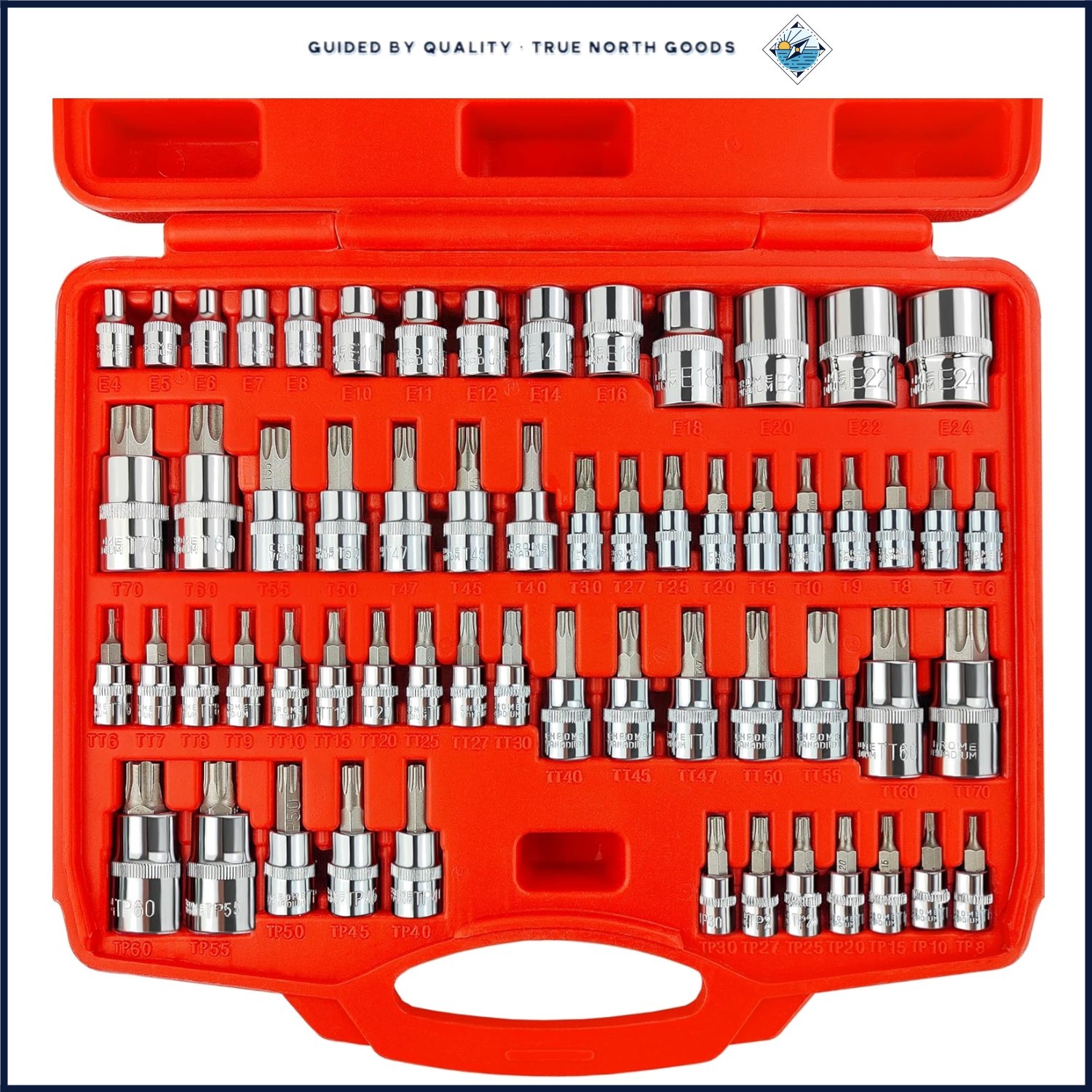 Heavy-Duty 60-Piece Socket Set Featuring Torx, Torx Plus, and Tamper Types