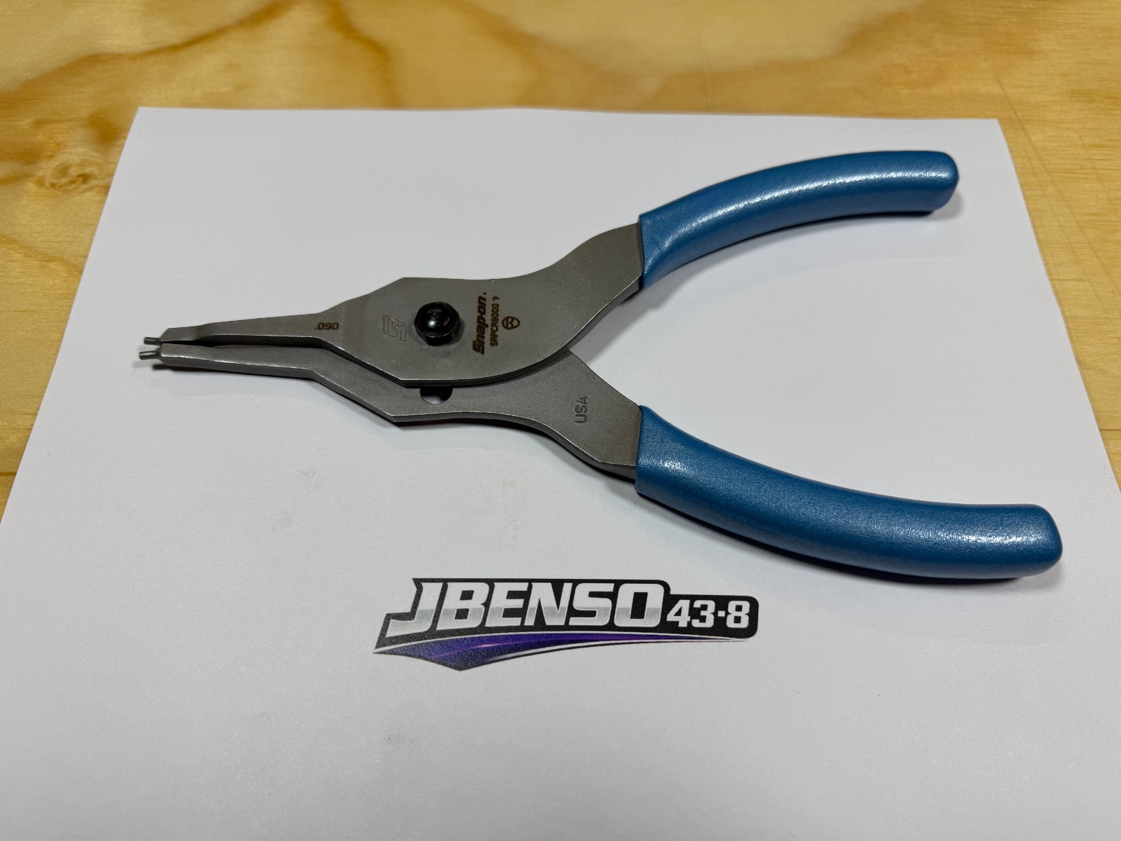 Snap-on Tools USA NEW PEARL BLUE Straight Tip .090 Snap Ring Pliers SRPCR9000PB