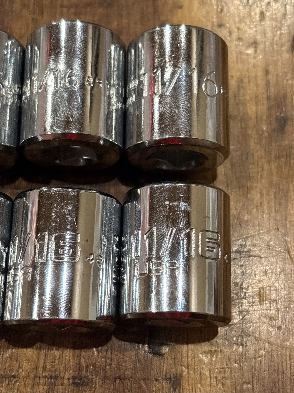 Proto 11/16” Lot Of 9 Pieces 3/8″ Drive 6 & 12 Point Shallow Sockets USA SAE