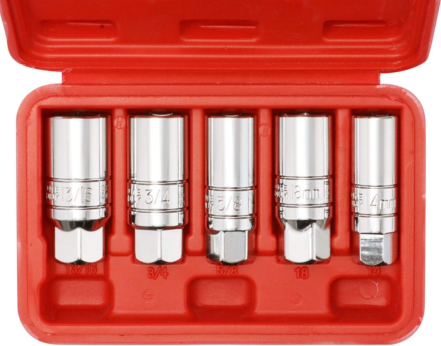 5-Piece Spark Plug Socket Set – Chrome Vanadium, 3/8-Inch Drive, ANSI Quality