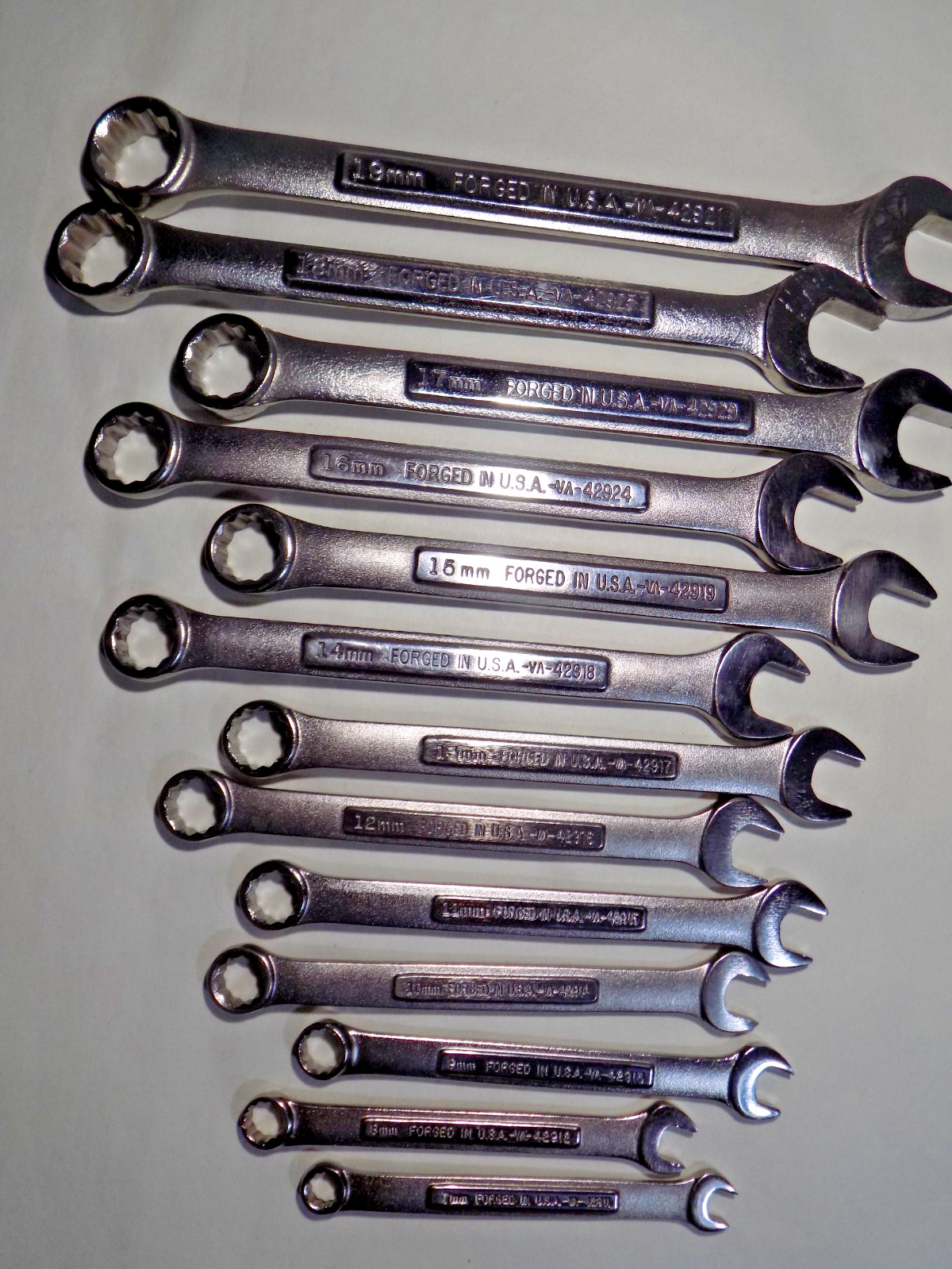 A++ Near Mint 13 Pc. USA Craftsman -VA- 7-19MM Satin Finish Combo Wrench Set-A++