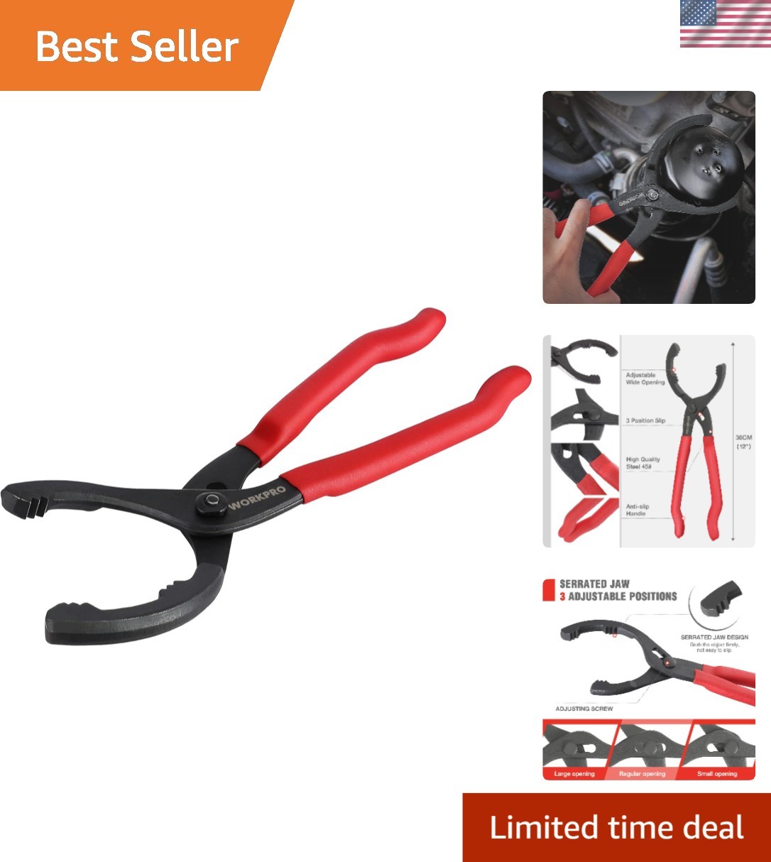 High Carbon Steel 12″ Oil Filter Removal Tool with Ergonomic Grip for Efficiency