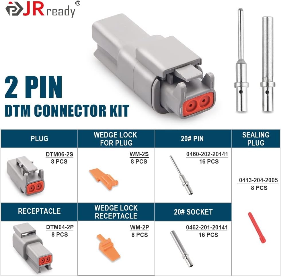 JRready Deutsch DTM Connector 2 Pin 8 Kits, ST6330-201 2 PIN 8 SET
