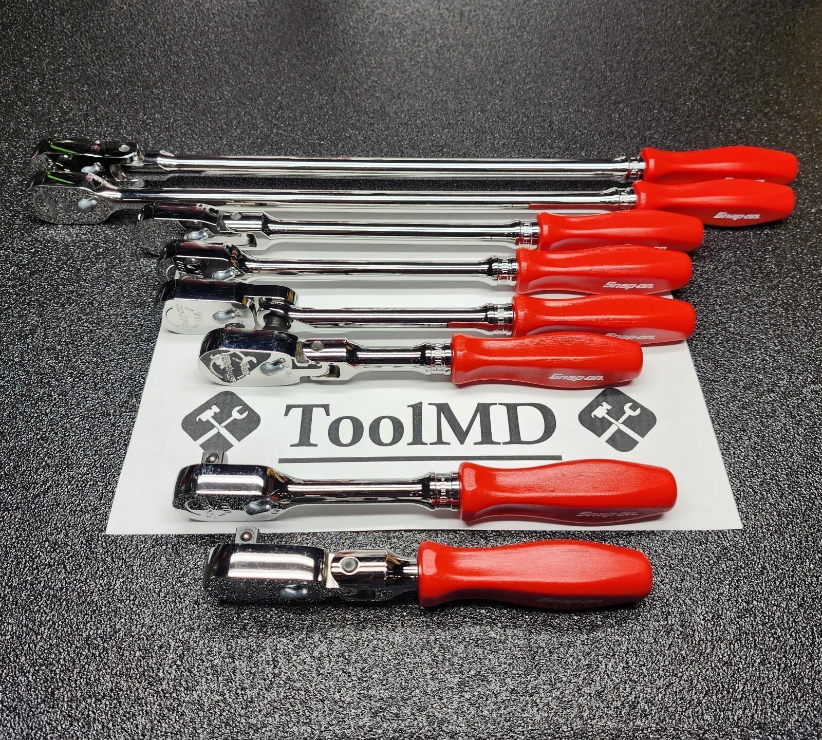 Snap-on Tools NEW 8pc RED Hard Handle 3/8″ Drive Fixed & Flex Head Ratchet Set