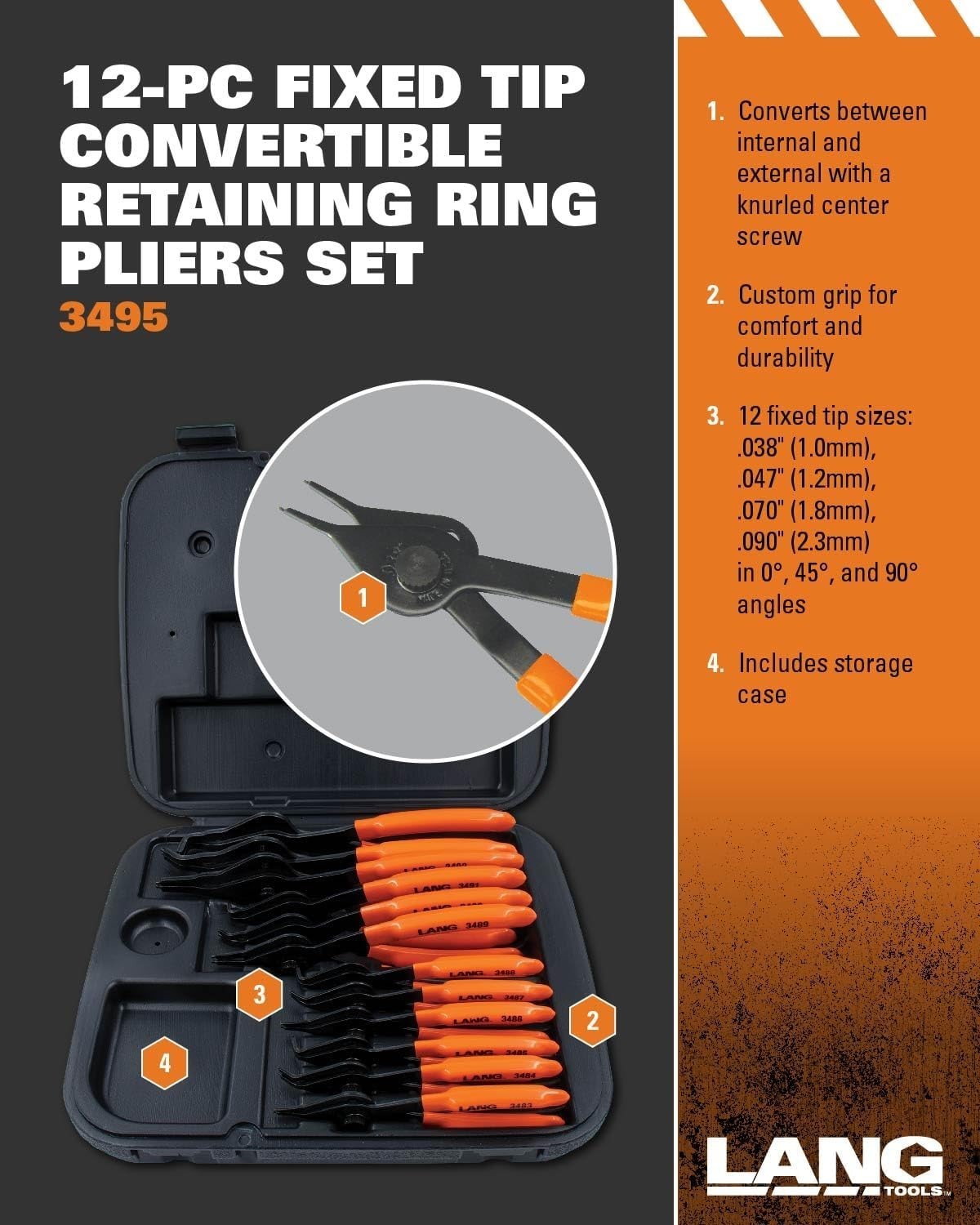 Lang Tools 3495 12-Piece Snap Ring Pliers Set – Internal/External Precision