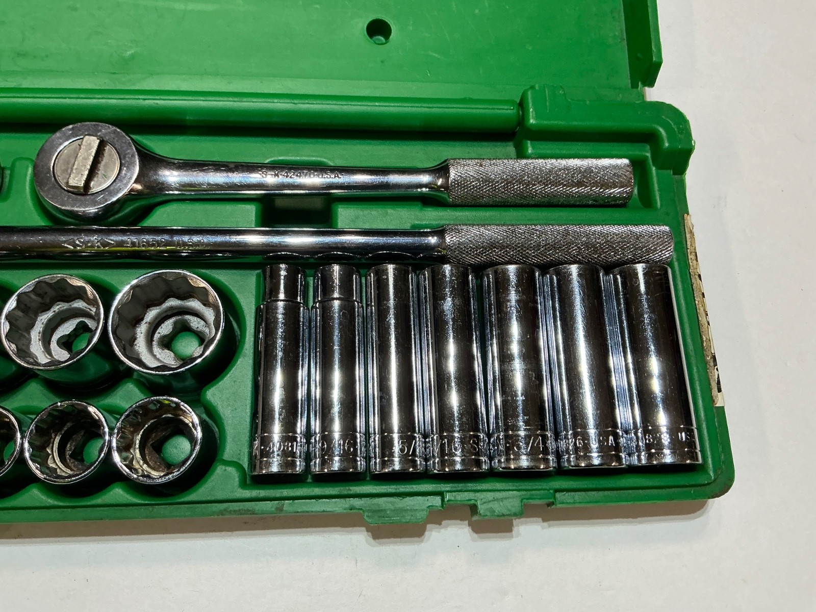Vtg S-K tools 24 pc 1/2″ drive SAE socket set 4123 made in USA in grt shape