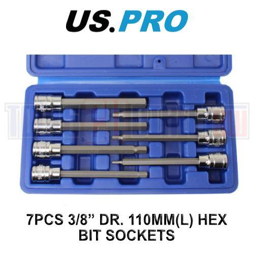 US PRO Extra Long Hex Bit Socket Set 3/8″ Dr Allen Keys H3 4 5 6 7 8 10mm 1399