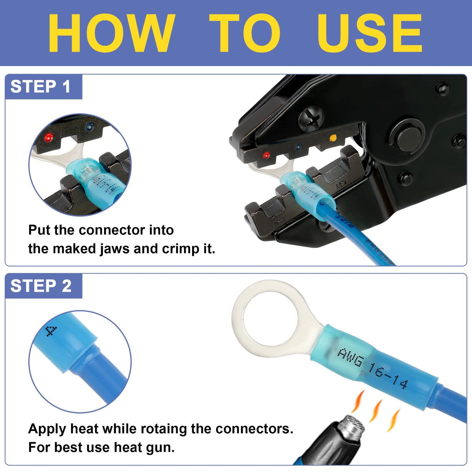Crimping Tool for Heat Shrink Connectors HS-8327 Red Blue Yellow