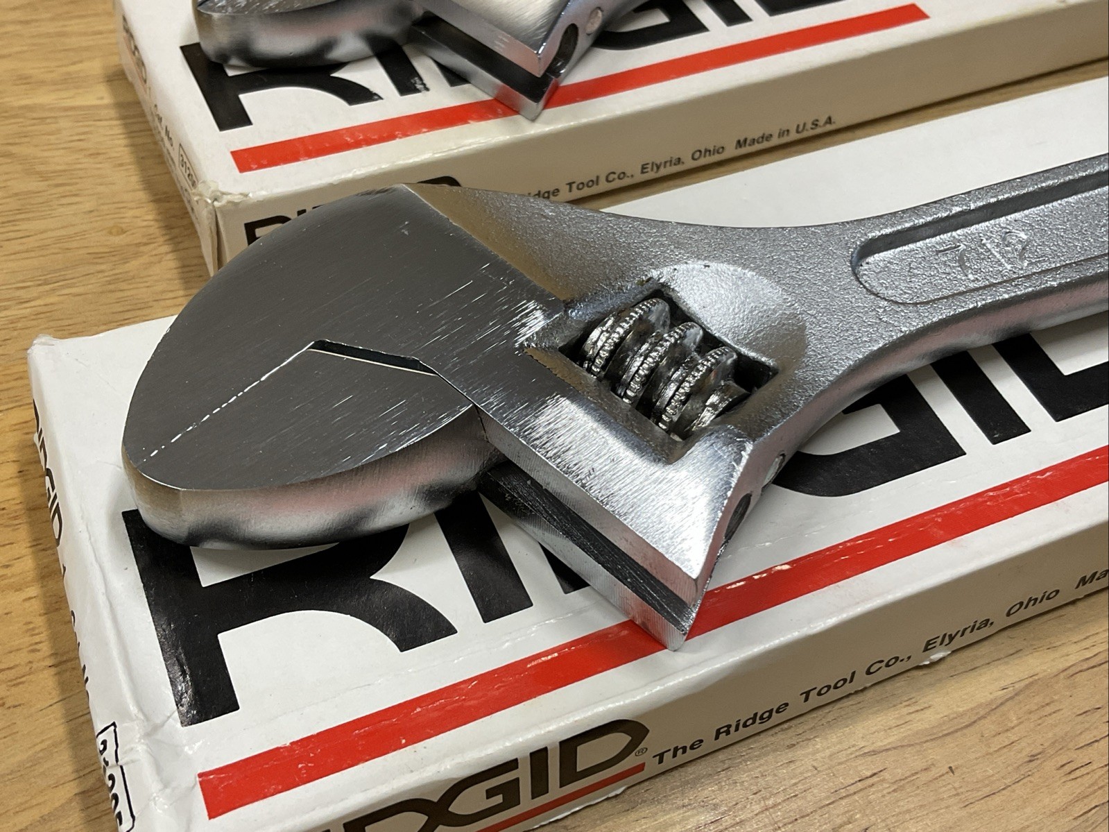 Vintage NOS Ridge Tool Co Ridgid 3 Pc Adjustable Wrench Set 8″ 10″ 12″ USA