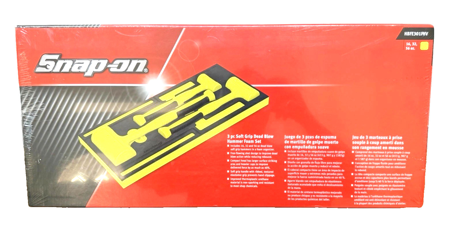 New Snap-on™ HBFE301FHV 16 32 56 oz Orange Dead Blow Hammer Foam Set HBFE16