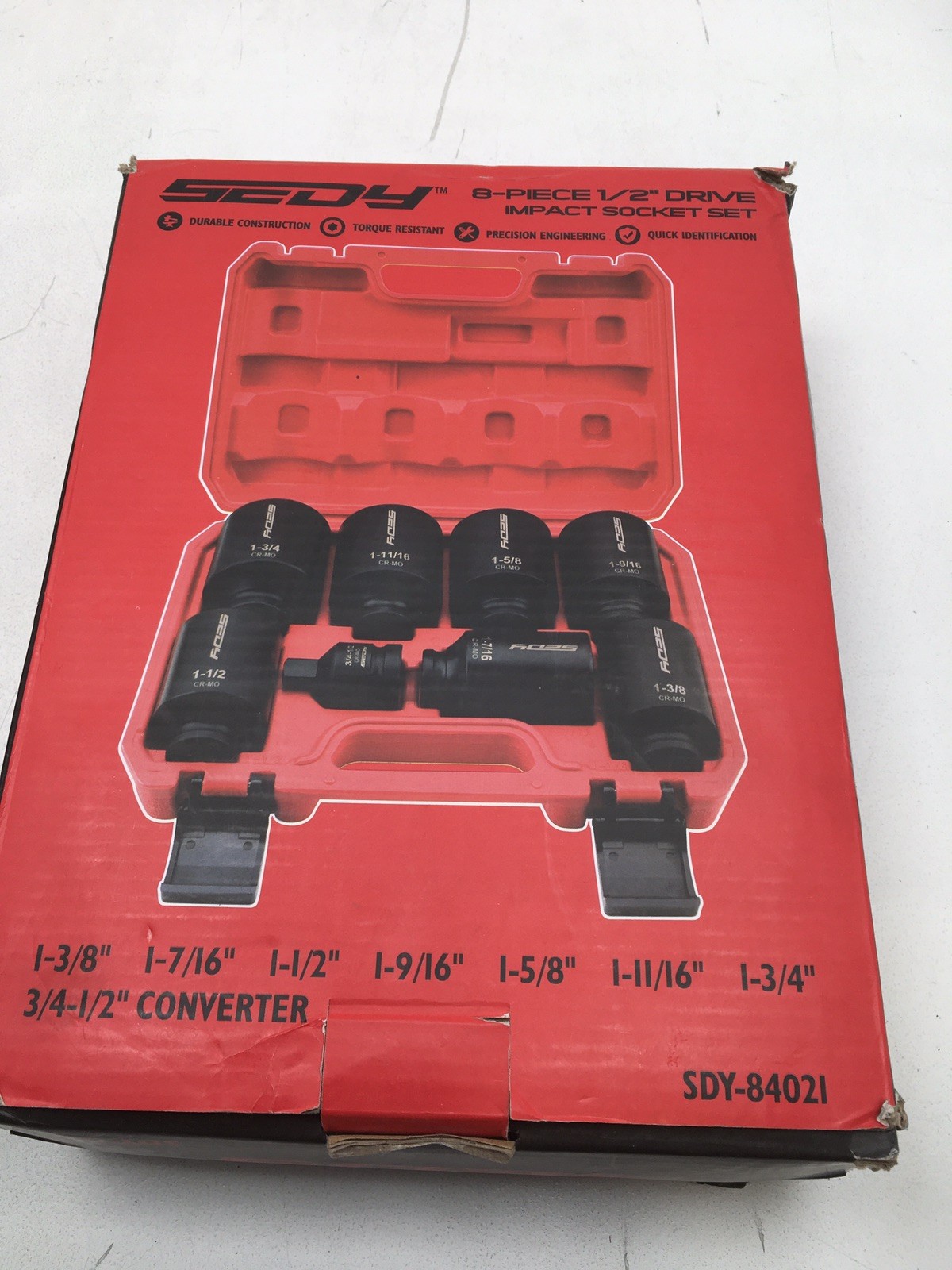 SEDY 8 pc 1/2″ Drive Impact Socket Set with Case, Open Box