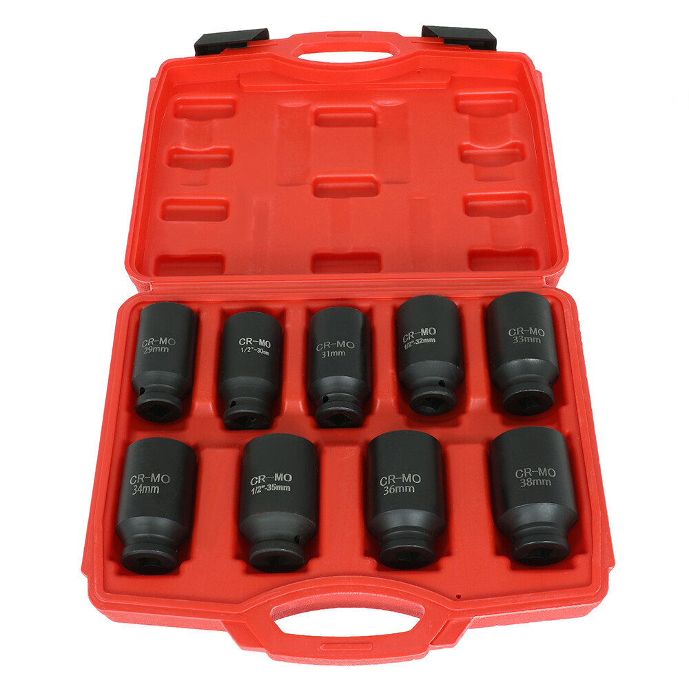 9PCS 29MM-38MM 1/2″ 6PT DEEP IMPACT SOCKET SET DRIVE METRIC AXLE HUB NUT SOCKET