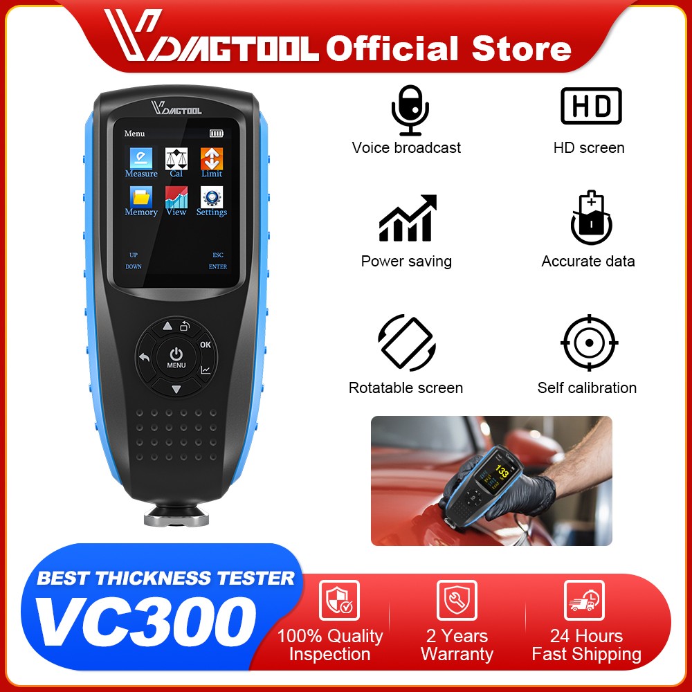 VDIAGTOOL VC300 Thickness Gauge For Car Paint Tester Coating Meter LCD Backlight