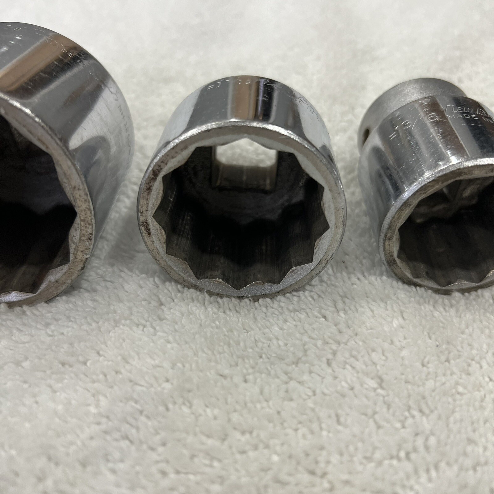 Vintage Set 3 New Britain Sockets 12 Point 3/4” Drive 1 7/8” , 1 7/16” , 1 3/16”