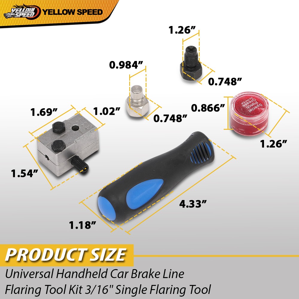 Universal Handheld Car Brake Line Flaring Tool Kit 3/16» Single Flare W/Storage