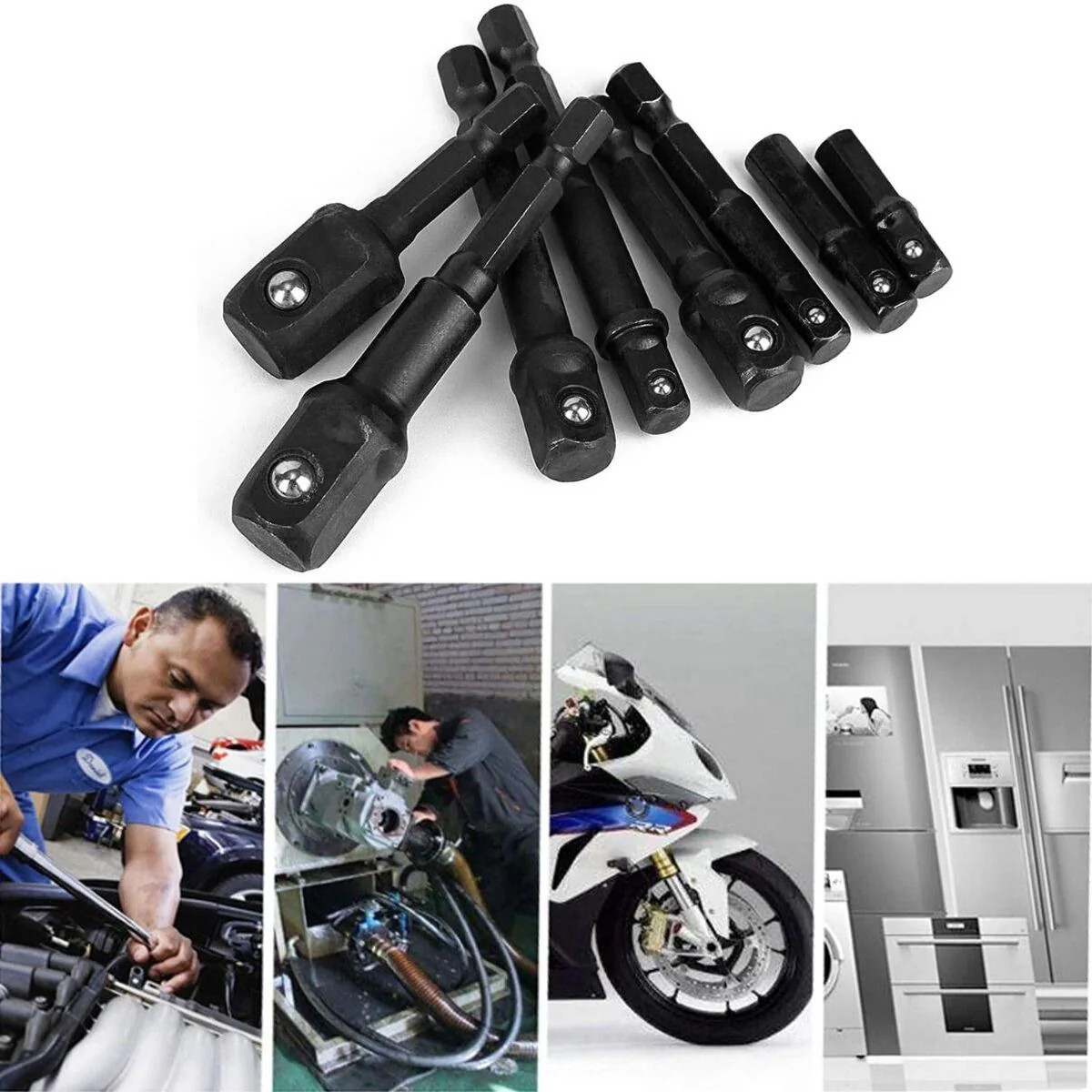 12Pcs Socket Adapter Bit Set, for Home Workshop (Black)