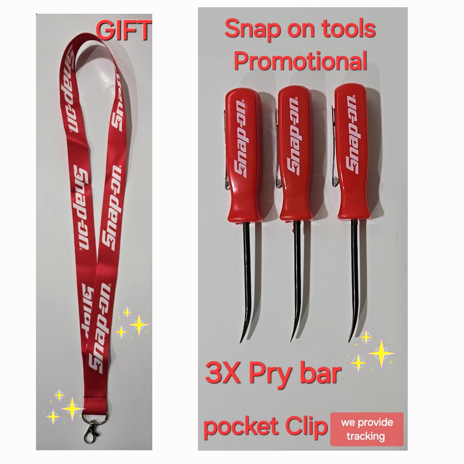 3X Red Snap on tools Promo PRY BAR screwdrivers per order pocket Clip NEW + GIFT
