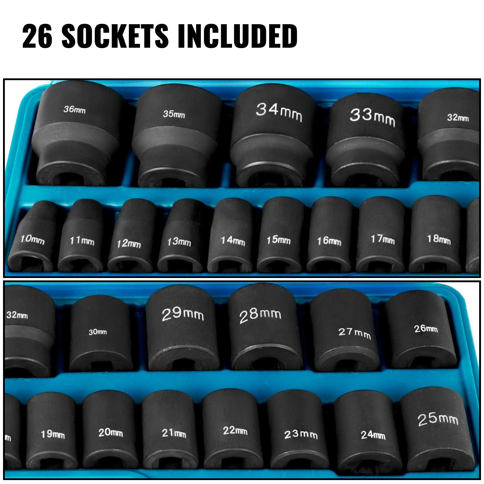 Impact Socket Kit 1/2″ 26-Piece Impact Socket, Shallow Socket, 6-Point Socket
