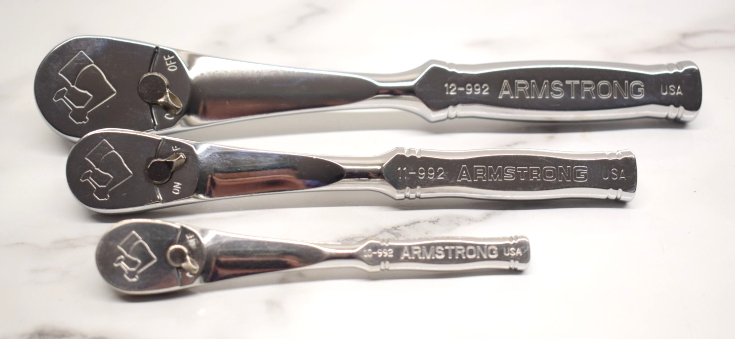 Armstrong Tools USA 3pc Full Polish Chrome Ratchet Set, 1/4, 3/8, 1/2″ Drive