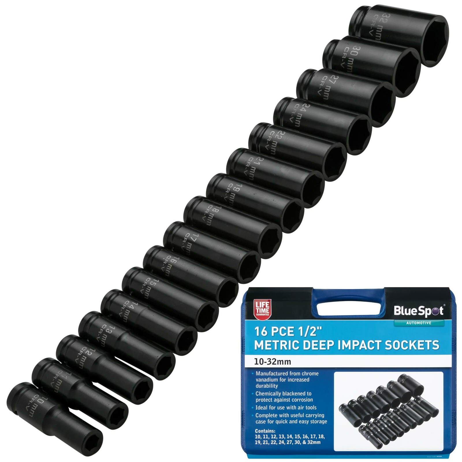 Deep Impact Socket Set 10mm – 32mm 1/2″ Drive Metric 6pt Sockets 16pc 01550